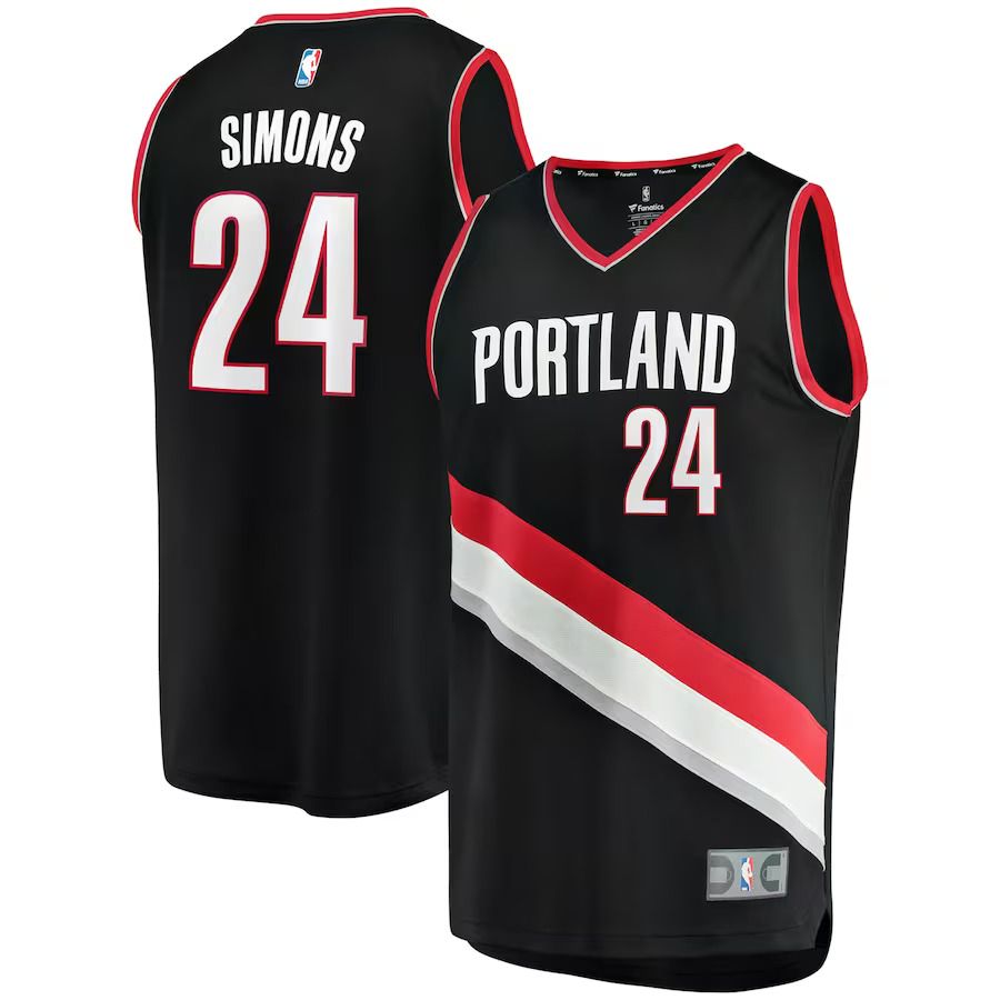 Men Portland Trail Blazers 24 Anfernee Simons Fanatics Branded Black Fast Break Replica NBA Jersey